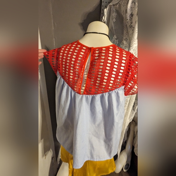 Medium Maeve anthropology swing knit sleeve summer horizontal pinstripe denim - Picture 5 of 8